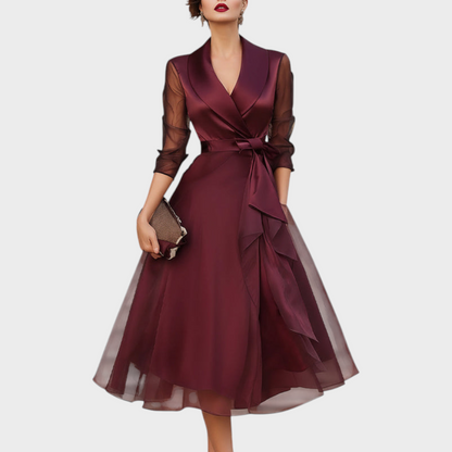 Women’s Midi Dress with Sheer Sleeves