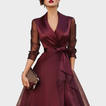 Women’s Midi Dress with Sheer Sleeves