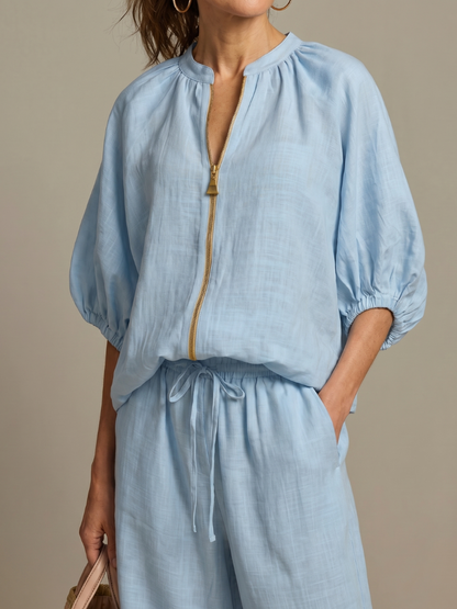 Women’s Zip-Front Top and Wide-Leg Pants Set