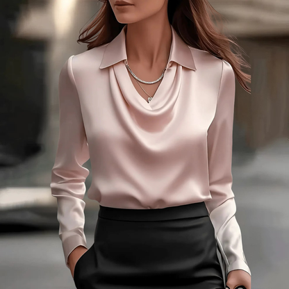 Women’s Draped-Neck Satin Blouse