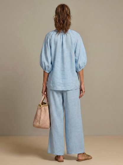 Women’s Zip-Front Top and Wide-Leg Pants Set