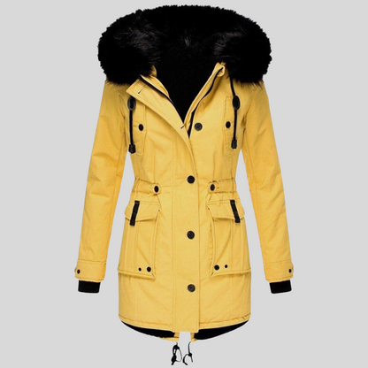 Women's Hooded Parka Coat with Faux Fur Trim Drawstring