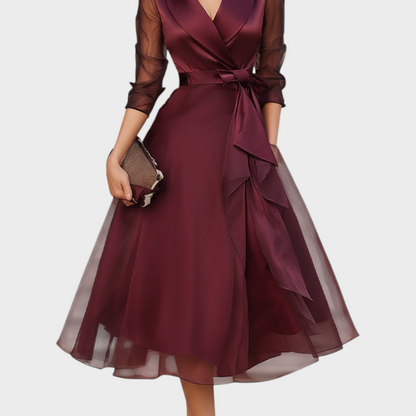 Women’s Midi Dress with Sheer Sleeves