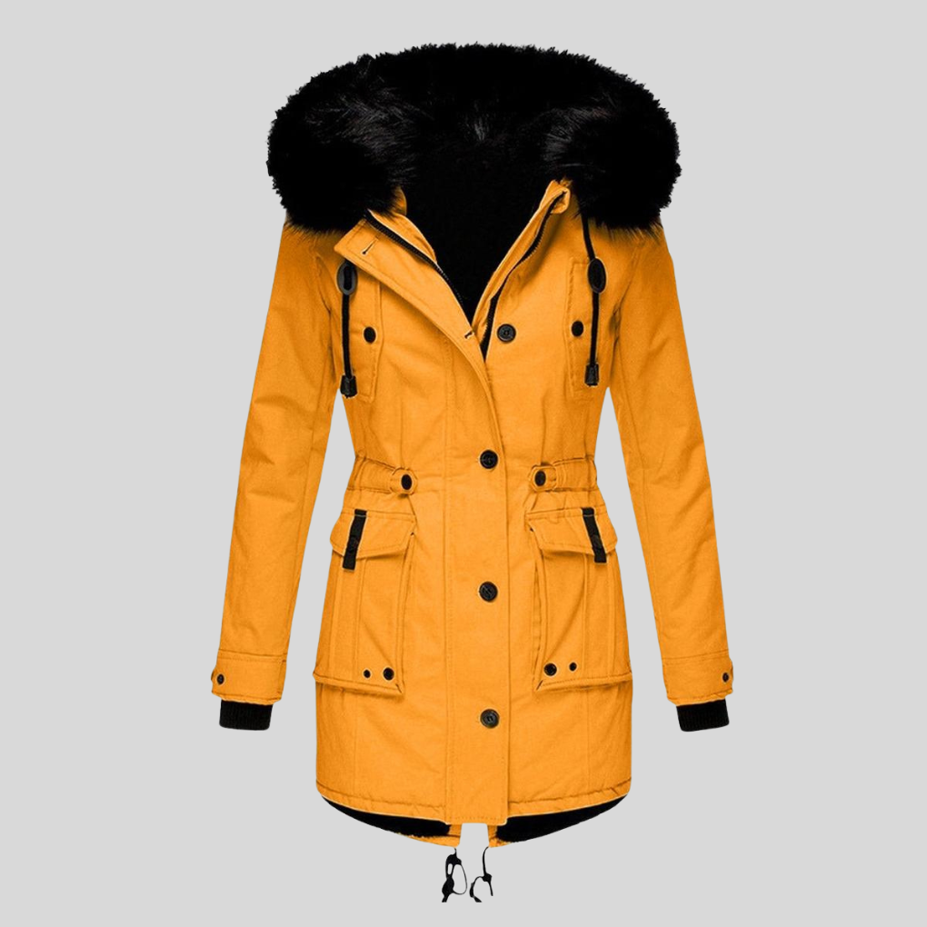 Women's Hooded Parka Coat with Faux Fur Trim Drawstring