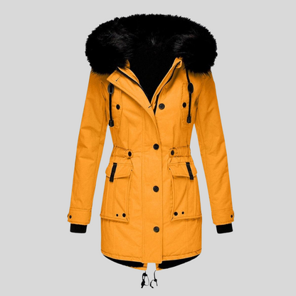 Women's Hooded Parka Coat with Faux Fur Trim Drawstring