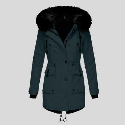 Women's Hooded Parka Coat with Faux Fur Trim Drawstring