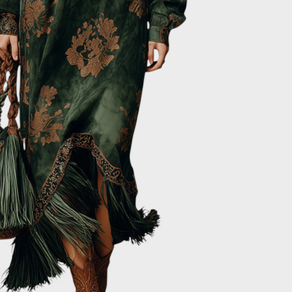 Women’s Retro Printed Faux Suede Maxi Dress