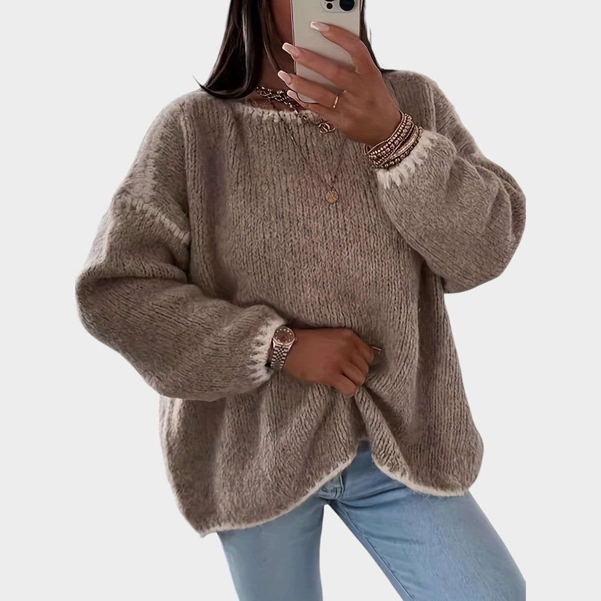 Women’s Contrast Boat-Neck Knit Sweater