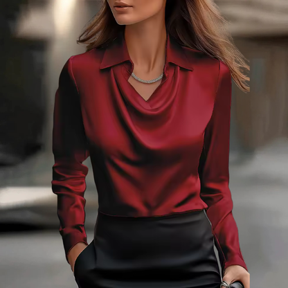 Women’s Draped-Neck Satin Blouse