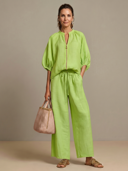 Women’s Zip-Front Top and Wide-Leg Pants Set