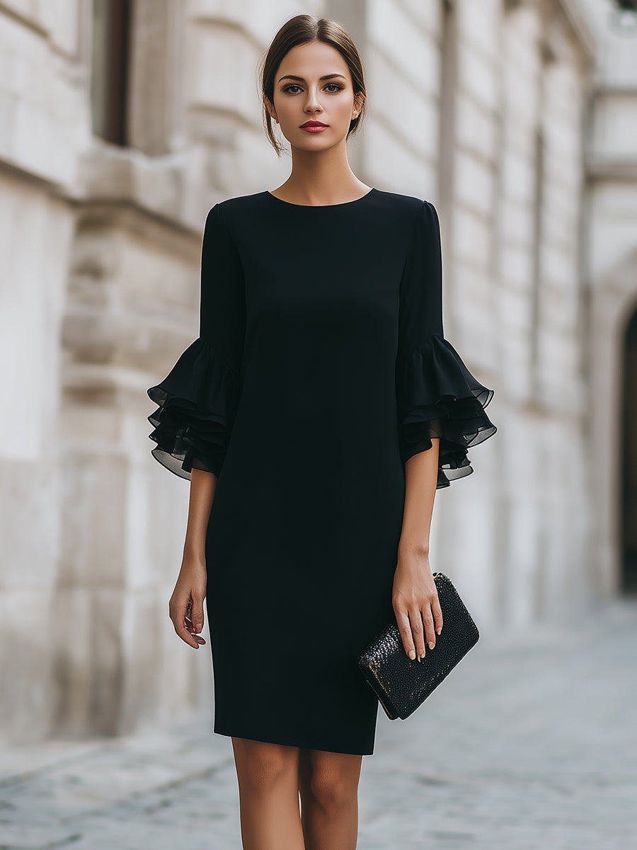 Women’s Ruffled Sheer-Sleeve Dress