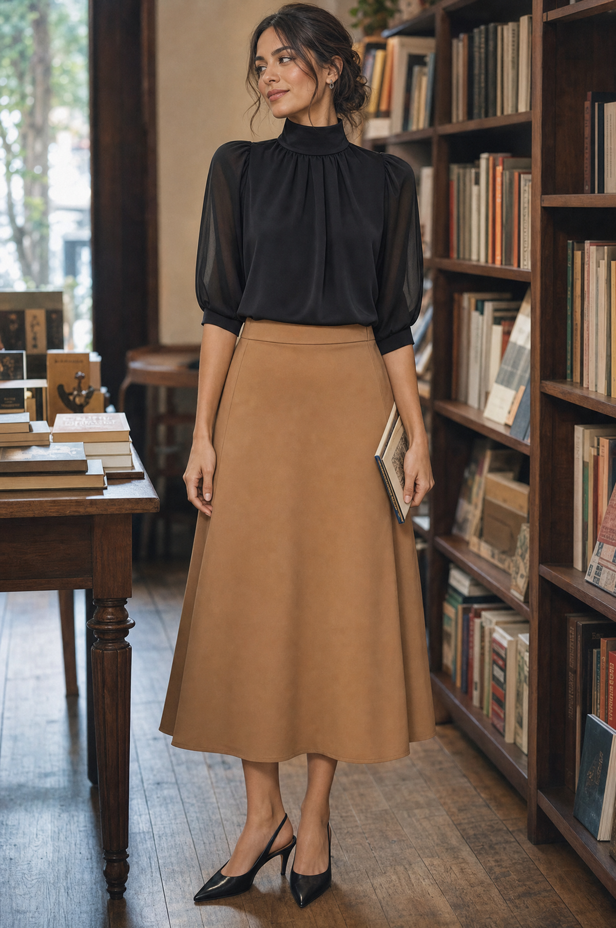 Women’s Mock-Neck Puff-Sleeve Blouse
