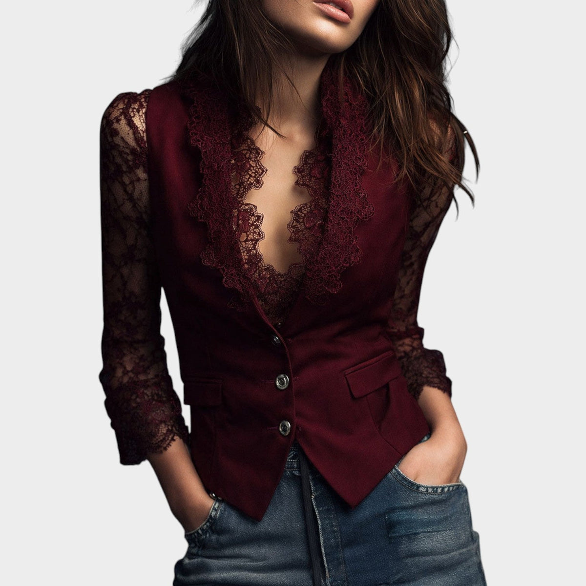 Women’s Tailored Blazer with Sheer Sleeves