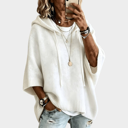 Women’s Hooded Knit Sweater with Batwing Sleeves
