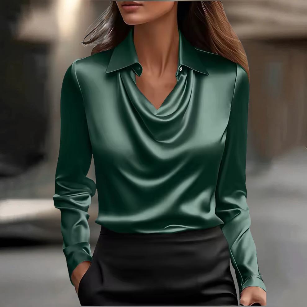 Women’s Draped-Neck Satin Blouse
