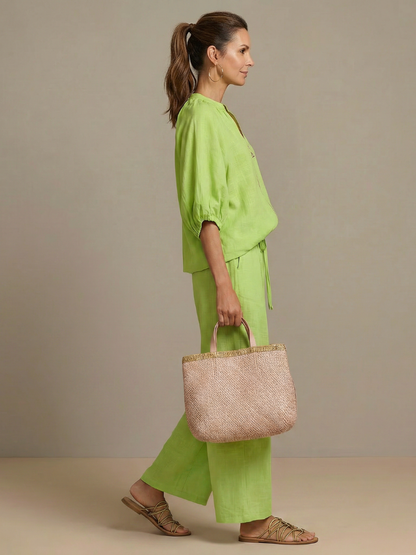 Women’s Zip-Front Top and Wide-Leg Pants Set