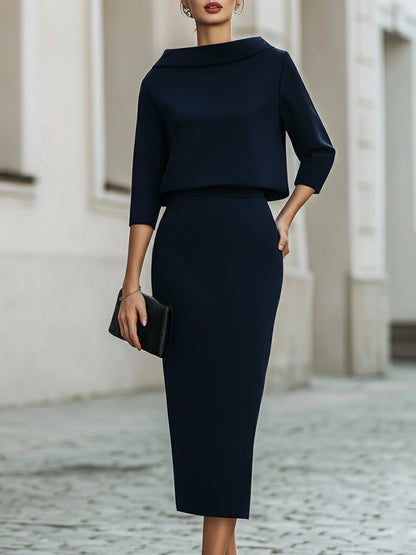 Women’s Boat Neck Top and Midi Skirt Set