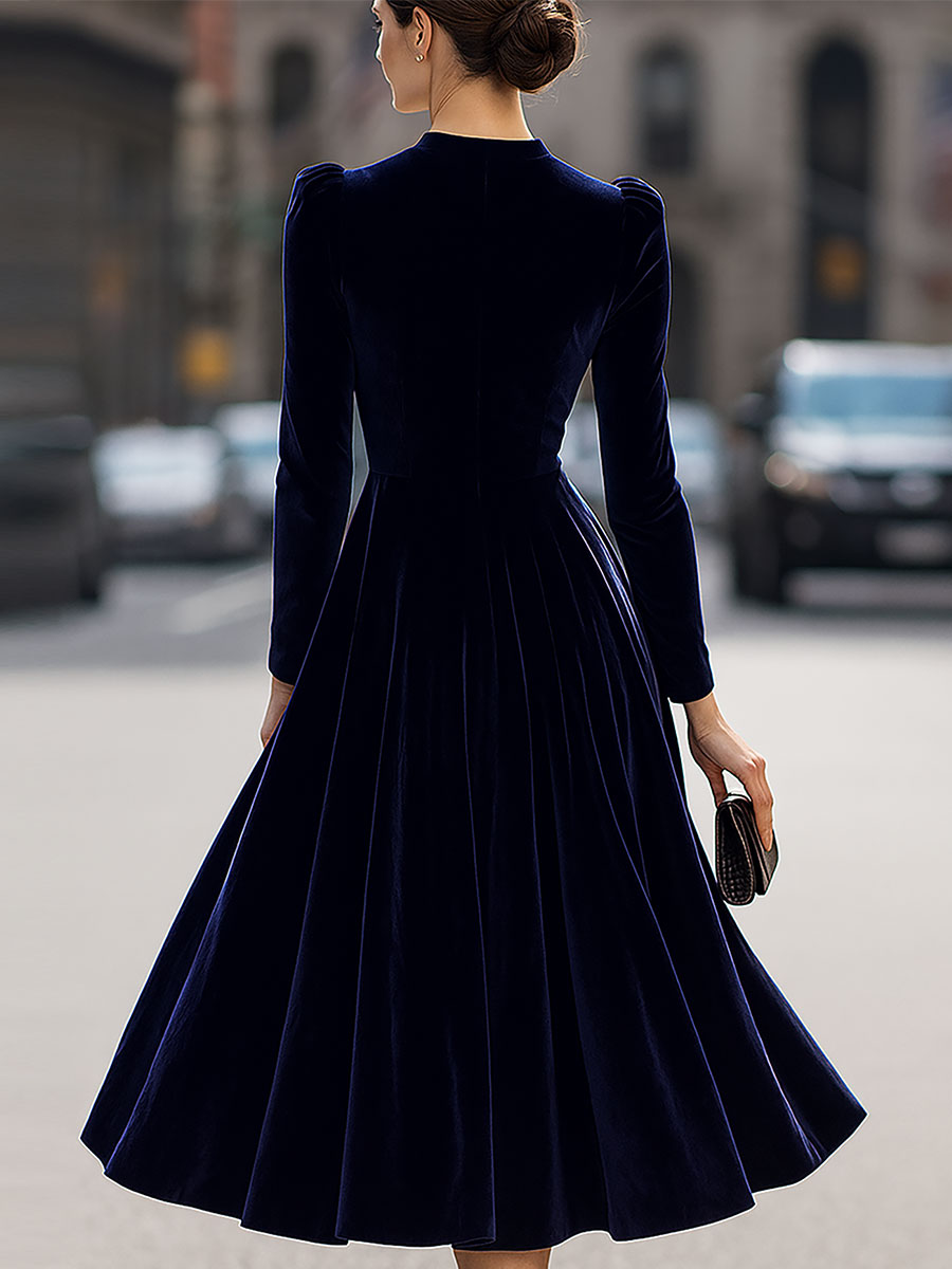 Women’s Velvet Long-Sleeve Midi Dress