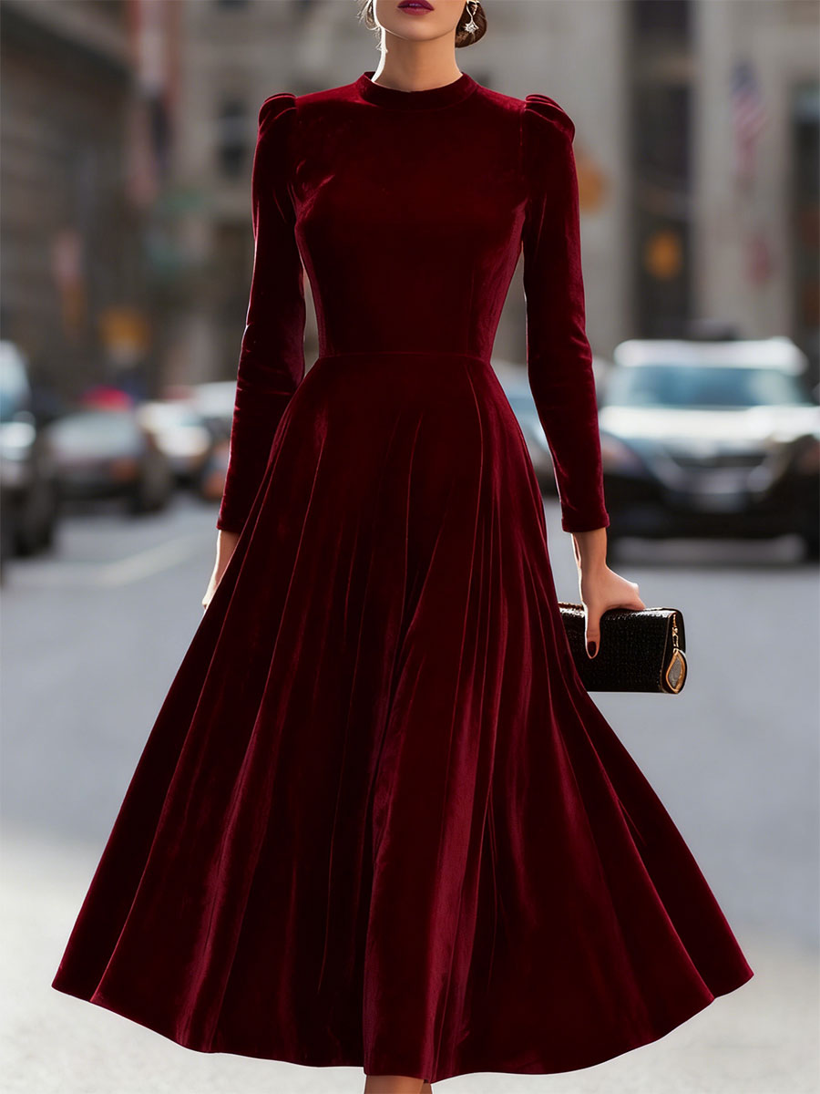Women’s Velvet Long-Sleeve Midi Dress
