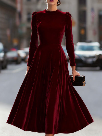 Women’s Velvet Long-Sleeve Midi Dress