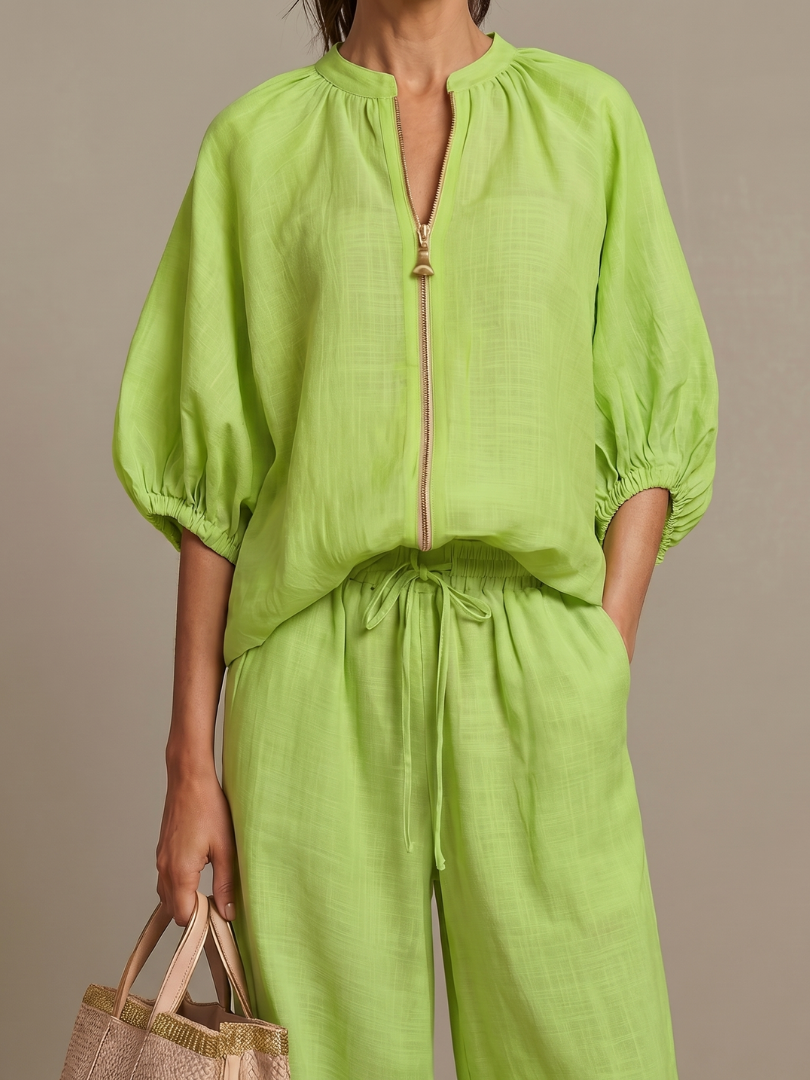 Women’s Zip-Front Top and Wide-Leg Pants Set