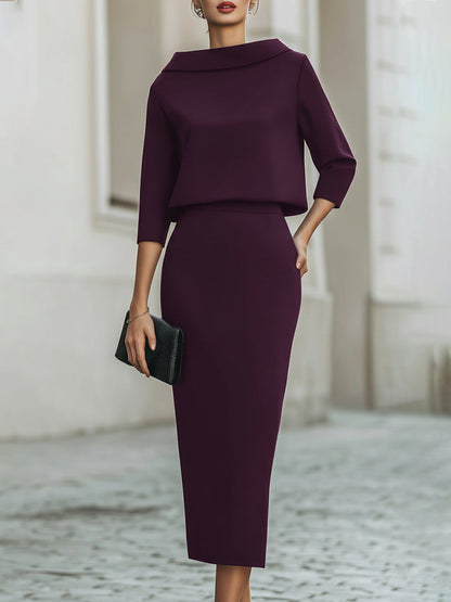 Women’s Boat Neck Top and Midi Skirt Set
