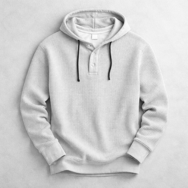 Men’s Waffle-Knit Hooded Henley Pullover