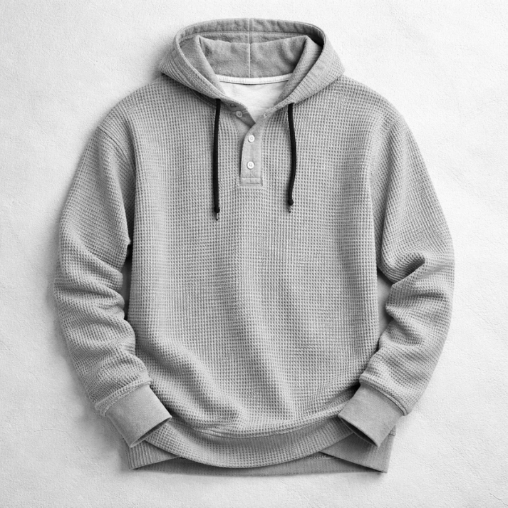 Men’s Waffle-Knit Hooded Henley Pullover