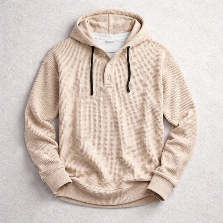 Men’s Waffle-Knit Hooded Henley Pullover
