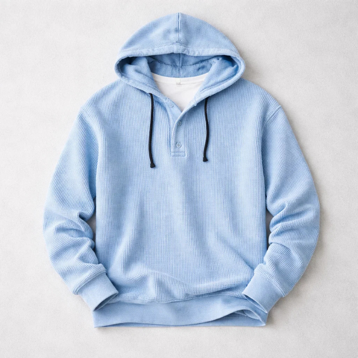 Men’s Waffle-Knit Hooded Henley Pullover