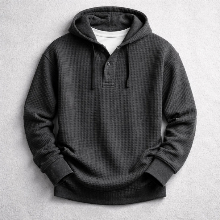 Men’s Waffle-Knit Hooded Henley Pullover