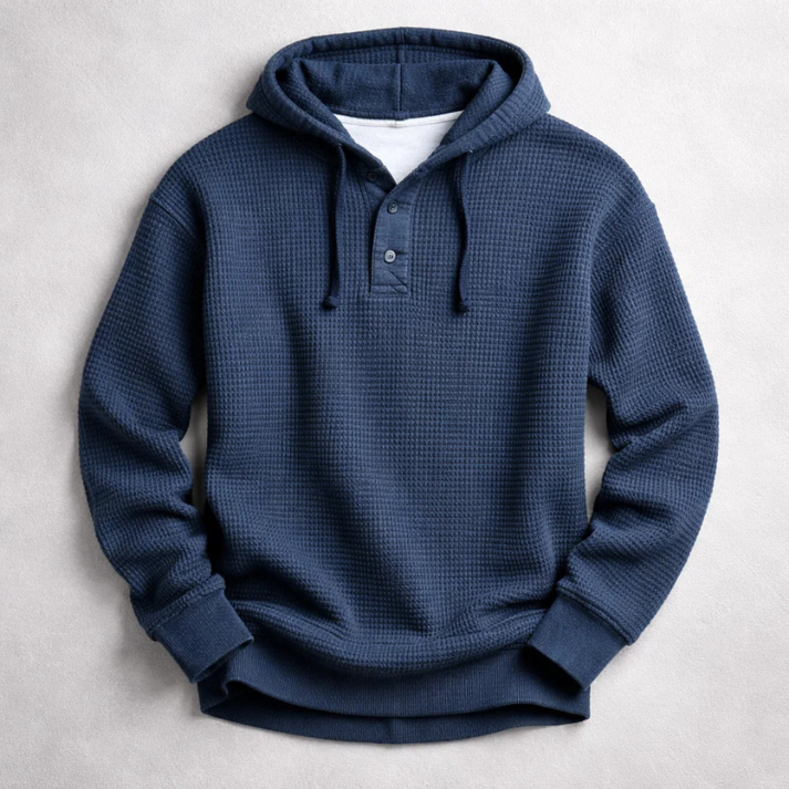Men’s Waffle-Knit Hooded Henley Pullover