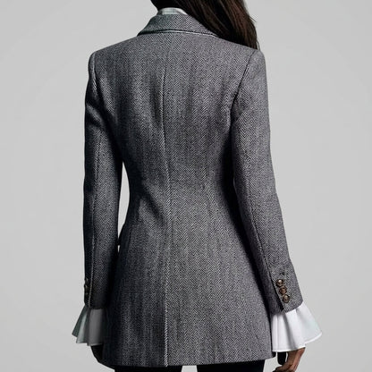Women’s Herringbone Tailored Blazer with Contrast Piping