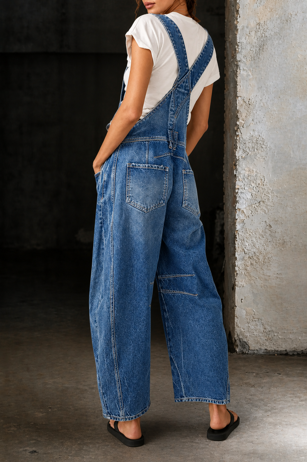 Women’s Baggy Barrel-Leg Denim Overalls