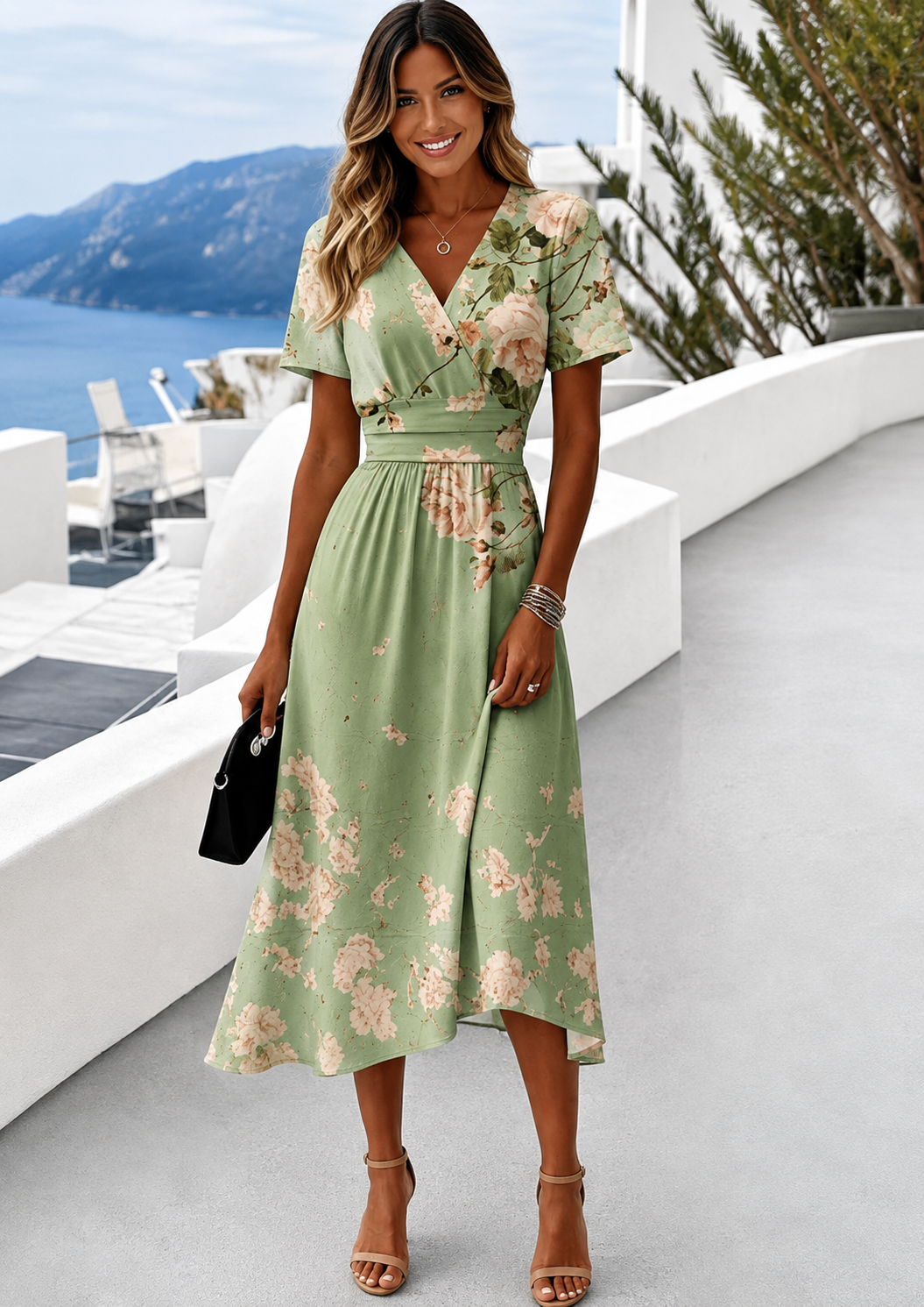 Women’s Floral Wrap Midi Dress