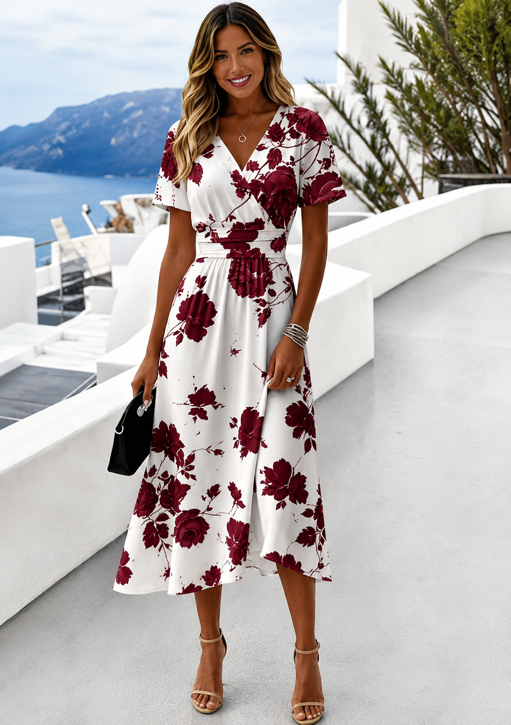 Women’s Floral Wrap Midi Dress