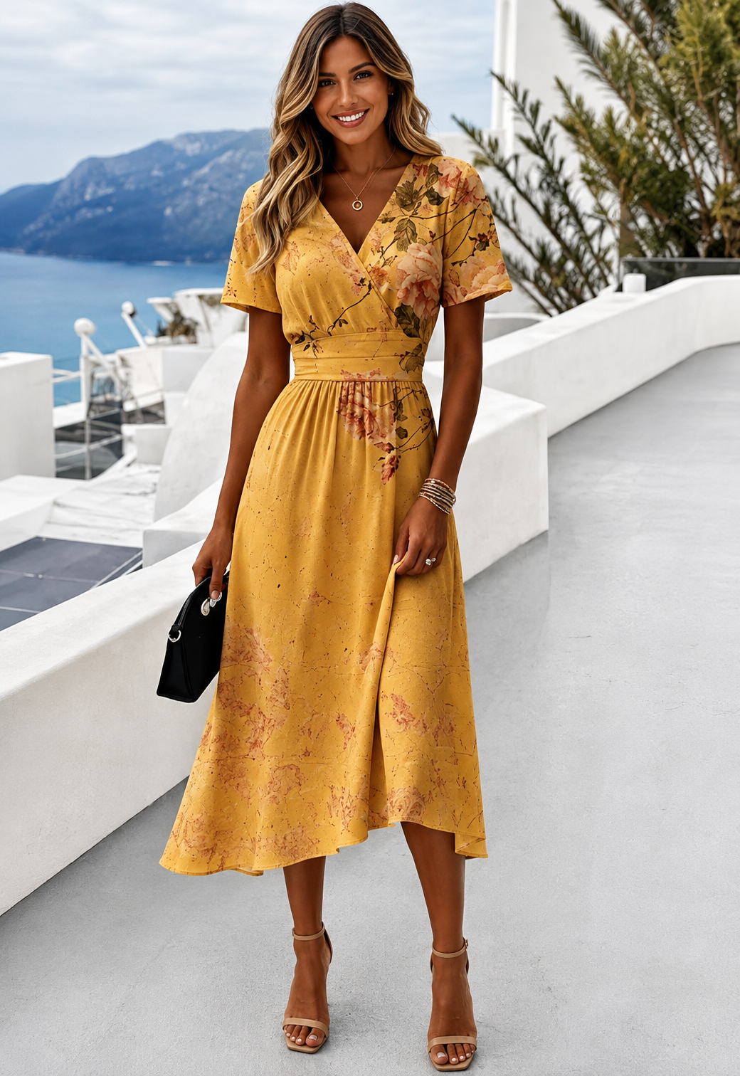 Women’s Floral Wrap Midi Dress