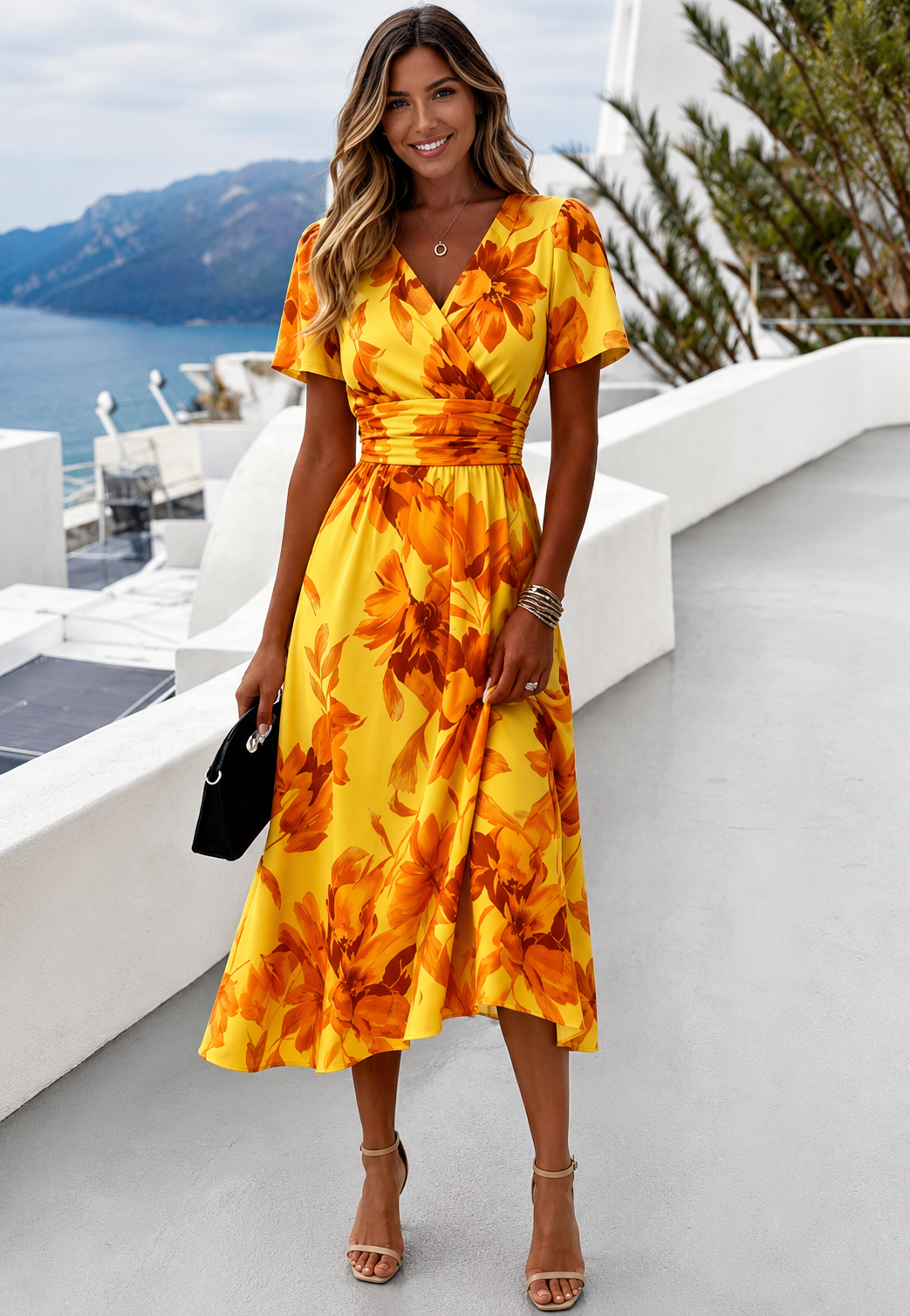 Women’s Floral Wrap Midi Dress