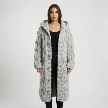 Women’s Long Hooded Cable-Knit Cardigan