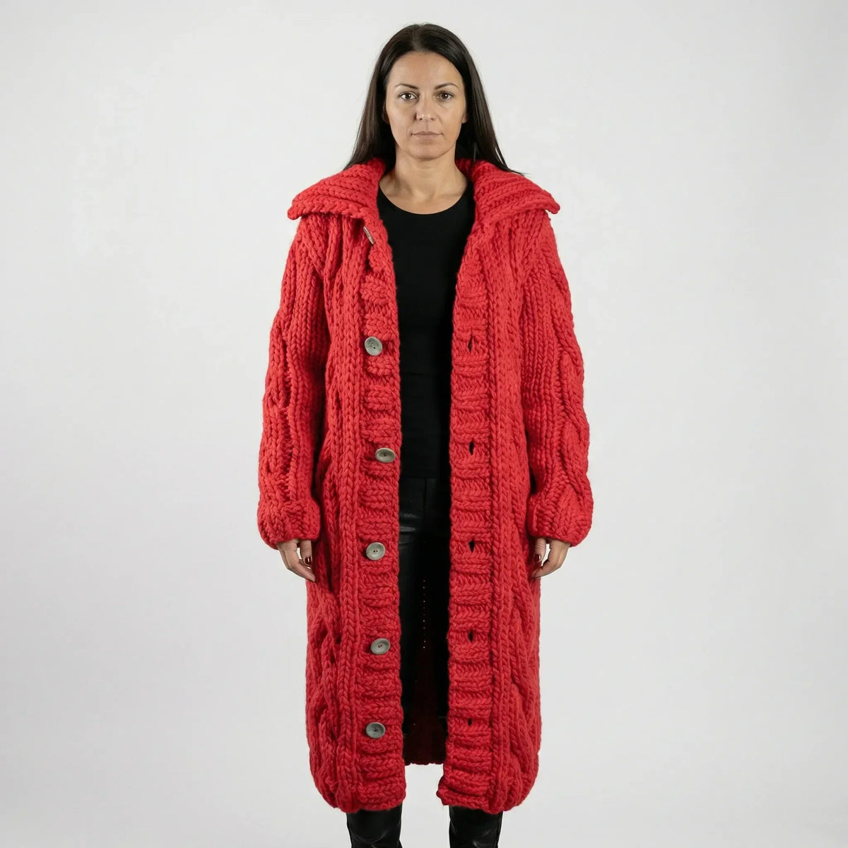 Women’s Long Hooded Cable-Knit Cardigan