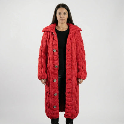 Women’s Long Hooded Cable-Knit Cardigan