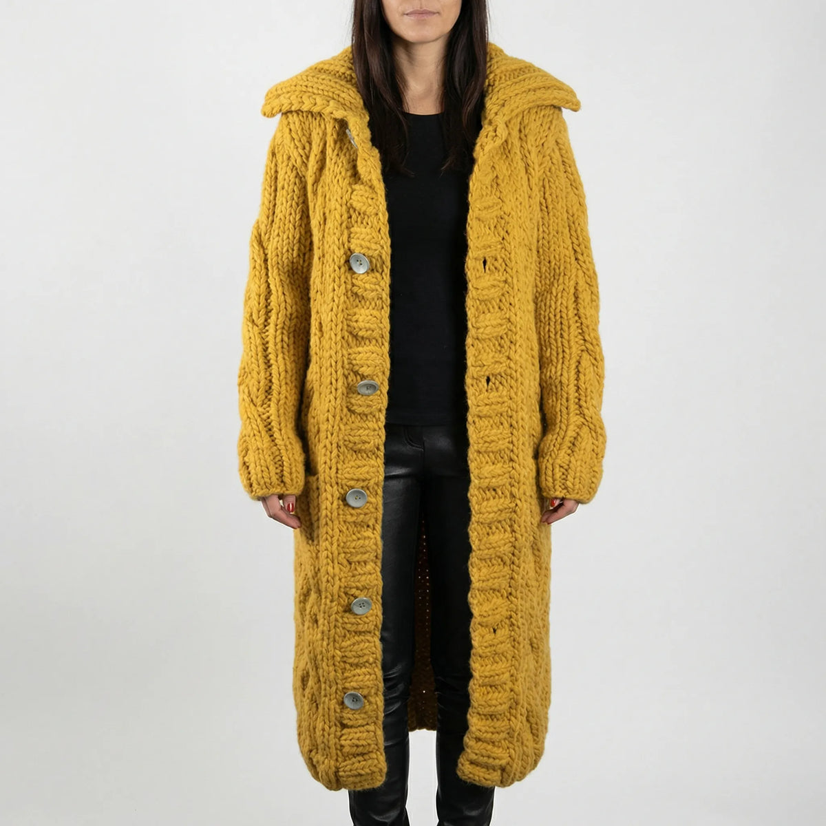 Women’s Long Hooded Cable-Knit Cardigan