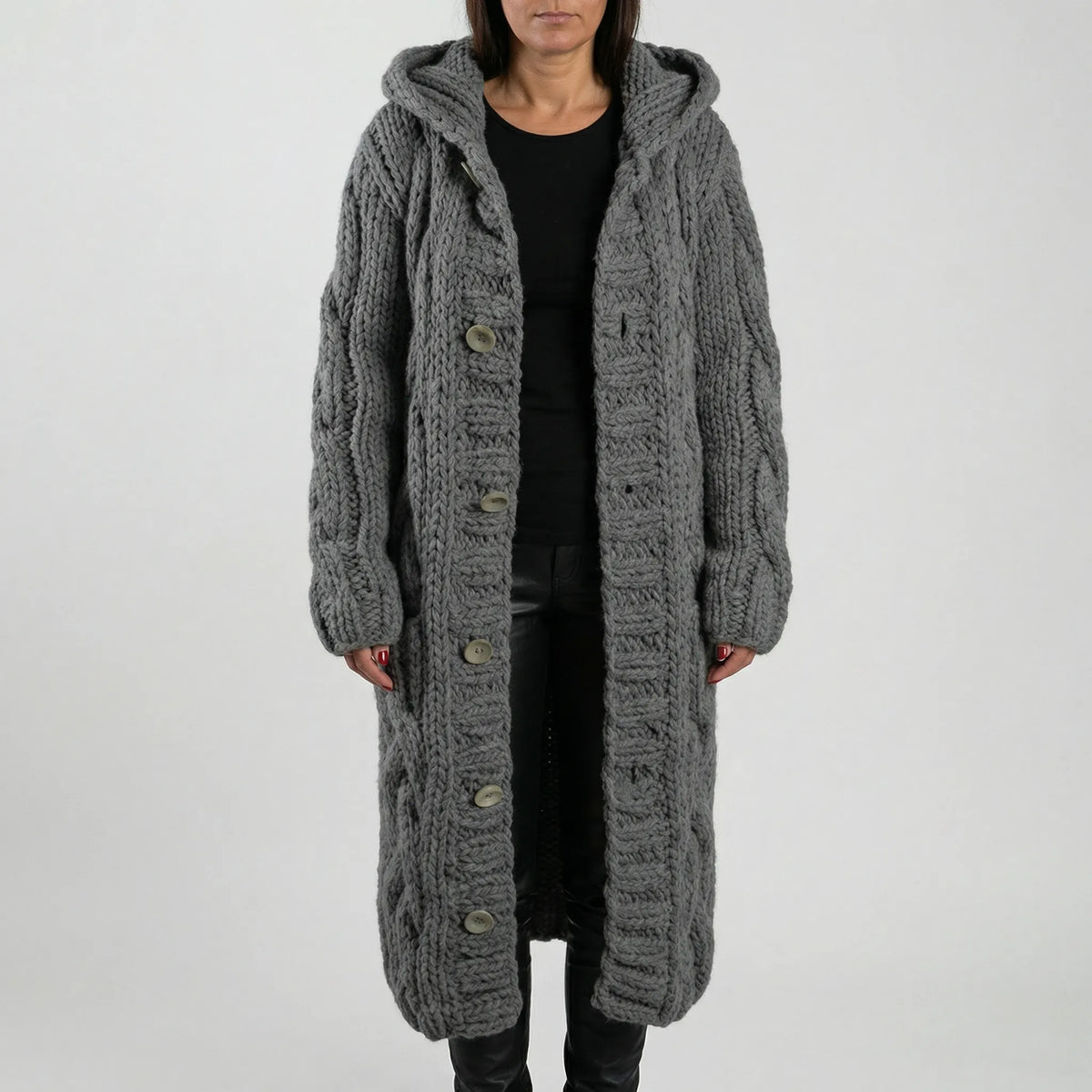 Women’s Long Hooded Cable-Knit Cardigan