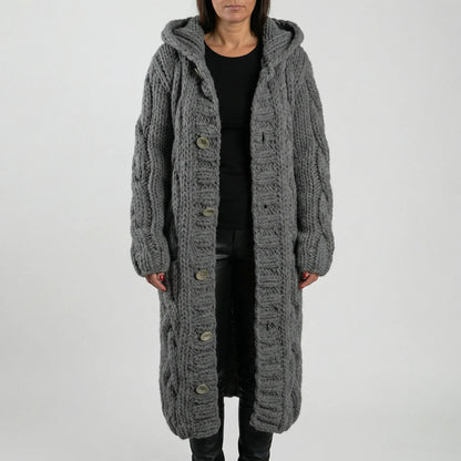 Women’s Long Hooded Cable-Knit Cardigan