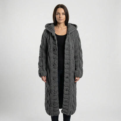 Women’s Long Hooded Cable-Knit Cardigan