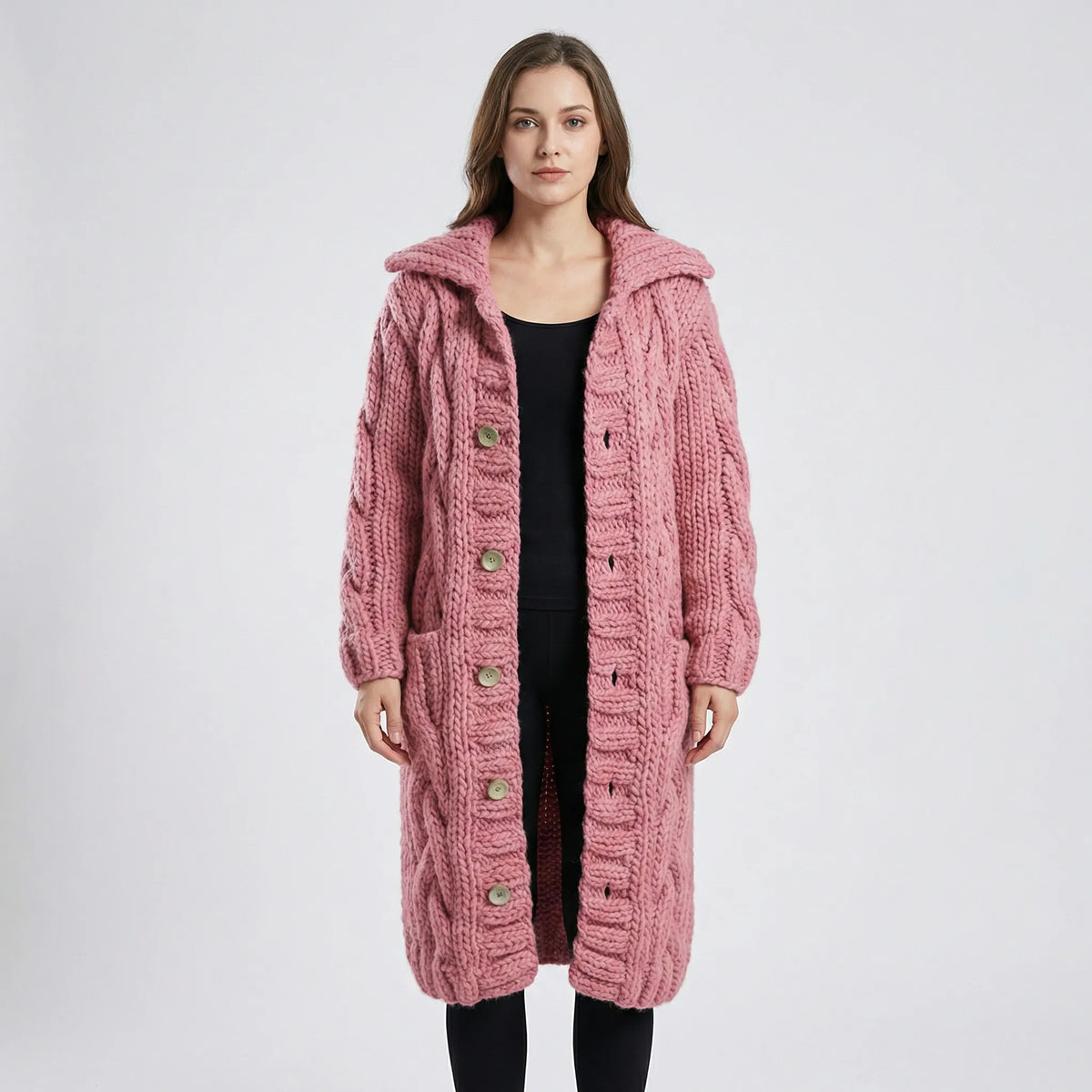 Women’s Long Hooded Cable-Knit Cardigan