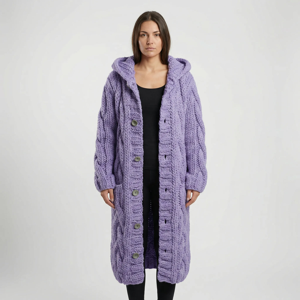 Women’s Long Hooded Cable-Knit Cardigan