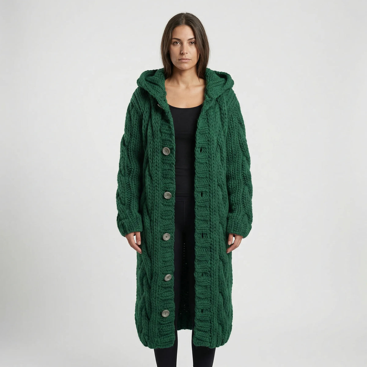 Women’s Long Hooded Cable-Knit Cardigan