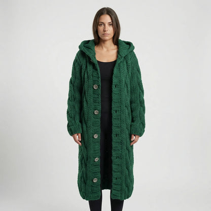 Women’s Long Hooded Cable-Knit Cardigan