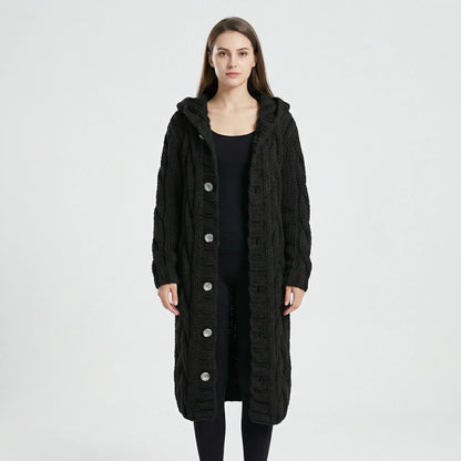 Women’s Long Hooded Cable-Knit Cardigan